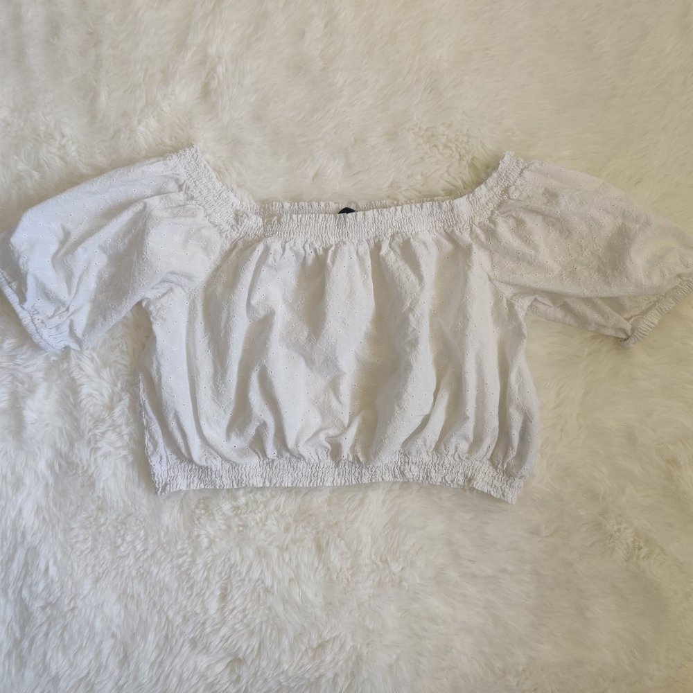 H&M Divided White Cotton Puffed Sleeve Crop Top, Boho Spring Summer Festival